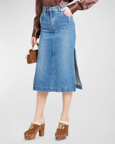 Dolce & Gabbana Denim Midi Skirt In Light Blue