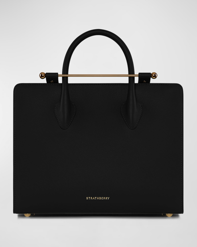Strathberry Midi Leather Tote In Black
