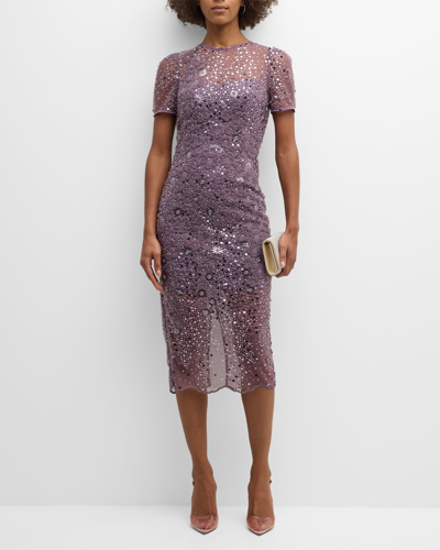 Dress The Population Black Label Lia Bead & Sequin Bodycon Midi Dress In Dusty Lavender