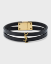 Saint Laurent Cassandre Double-row Leather Bracelet In Nero
