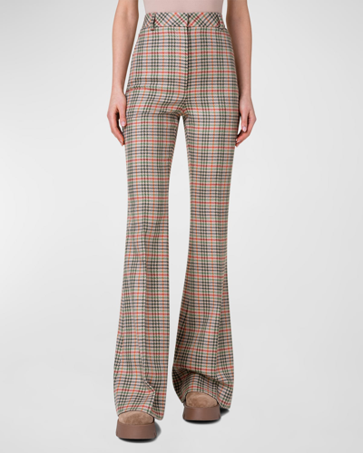 Akris Fares High-waist Wool Check Bootcut Pants In Camel-multicolor