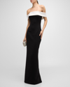 Monot Colour-block Off-shoulder Maxi Dress In Blackwhite