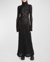 Chloé Long Sleeve Turtleneck Smocked Lace Maxi Dress In Black
