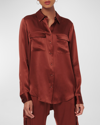 Cami Nyc Rachelle Silk Charmeuse Button-front Shirt In Spice