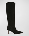 Veronica Beard Lexington Suede Stiletto Knee Boots In Black