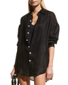 Vitamin A Playa Button-front Coverup Shirtdress In Ecolinen Gauze Bl