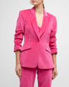 Cinq À Sept Chenille Velvet Scrunched-sleeve Cheyenne Blazer In Pink Dahlia