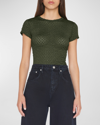 Frame Mesh-lace Crewneck Baby Tee In Surplus