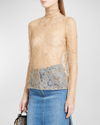 Dolce & Gabbana Sheer-lace High-neck Bouse In Beige