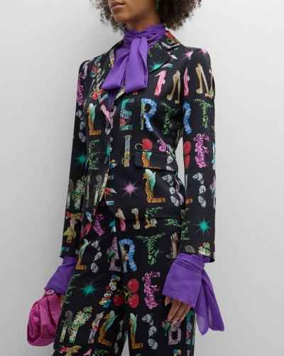 Libertine Deco Letters Short Blazer Jacket In Blkmu