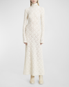 Chloé Turtleneck Long-sleeve Smocked Lace Gown In Ivory
