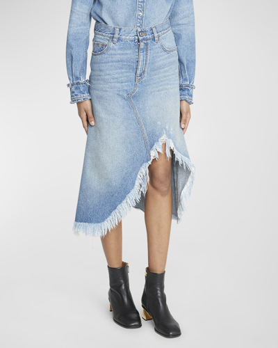 Chloé Frayed Side-slit Recycled Denim Midi Skirt In Foggy Blue