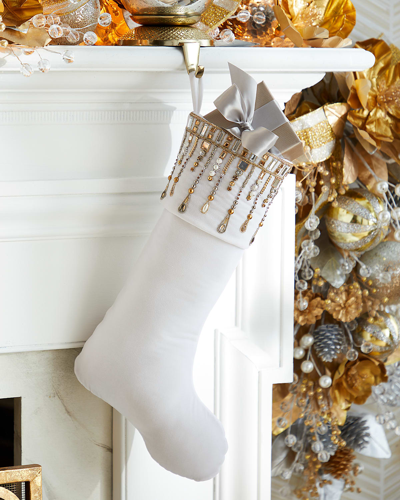 Neiman Marcus Silver & Gold Draping Crystal Cuff Christmas Stocking