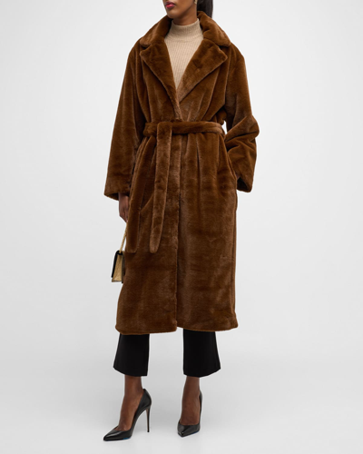 Sprwmn Faux-fur Robe Coat With Tie Belt In Brown