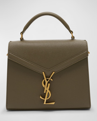 Saint Laurent Cassandre Mini Monogram Ysl Grain De Poudre Top-handle Bag In 3344 Vert Kaki