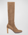 Aquatalia Rhumba Ii Stretch Suede Knee Boots In Champagne