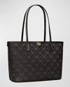 Tory Burch Small T Monogram Zip Canvas Tote Bag In Black