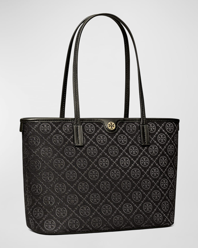 Tory Burch Small T Monogram Zip Canvas Tote Bag In Black