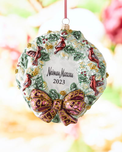 Neiman Marcus Wreath With Cardinals Christmas Ornament