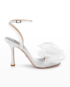 Badgley Mischka Nessie Satin Bow Ankle-strap Sandals In Soft White