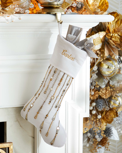 Neiman Marcus Silver & Gold Draping Crystal Christmas Stocking