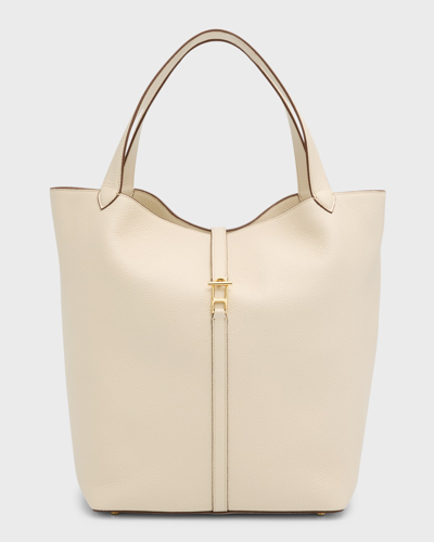 Savette Grain Leather Tote Bag In Bone
