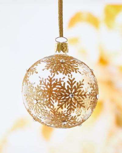 Neiman Marcus White & Gold Glass Christmas Ornament