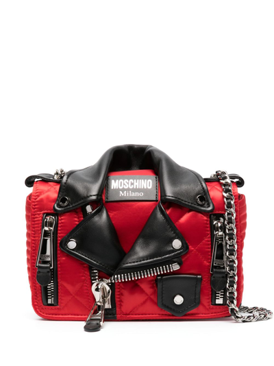 Moschino Biker Quilted Shoulder Bag In Red