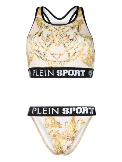 Plein Sport Baroque-print Bikini Set In Neutrals