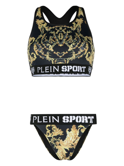 Plein Sport Baroque-print Bikini Set In Black