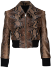 Khaite Hector Cropped Snake-effect Leather Jacket In Brown