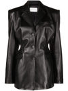 Magda Butrym Leather Blazer With Waist Belt And Notched Lapels In Black