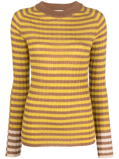 Alysi Round-neck Striped Knitted Top In Yellow