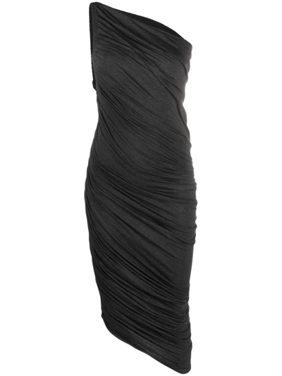 Norma Kamali Diana One-shoulder Shirred Midi Dress In Dark Grey