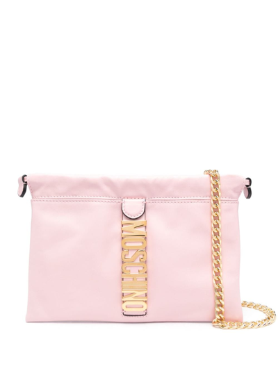 Moschino Logo-lettering Leather Crossbody-bag In 粉色