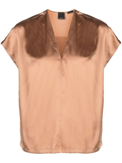 Pinko V-neck Silk Blouse In Neutrals