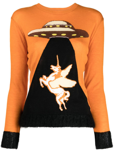 Undercover Ufo Jacquard Knitted Jumper In Orange