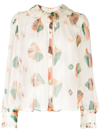 Ulla Johnson Pippa Floral Print Tie Neck Silk Blouse In White