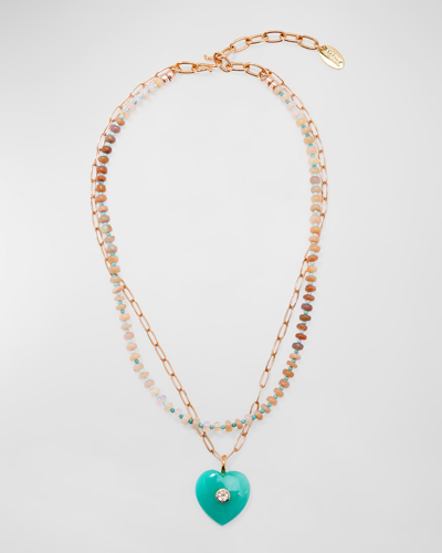 Lizzie Fortunato Lamai Layered Heart Pendant Necklace In Blue Multi