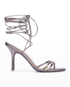 Black Suede Studio Leandra Metallic Ankle-tie Sandals In Pewter