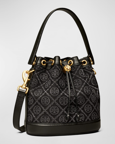 Tory Burch T Monogram Canvas Bucket Bag In Black