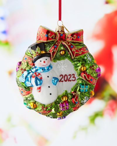 John Huras Wreath With Snowman Christmas 2023 Ornament