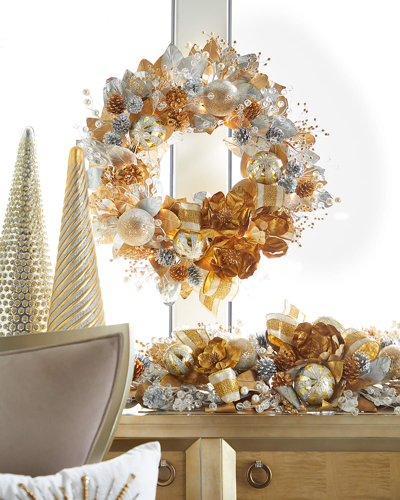 Neiman Marcus Silver & Gold Pre-lit Christmas Wreath