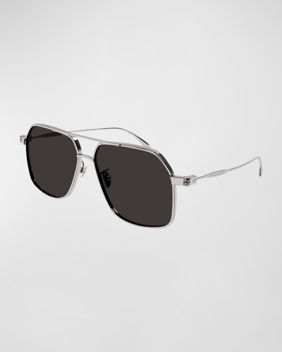 Alexander Mcqueen Men's Double-bridge Metal Skull Aviator Sunglasses In Rutenium