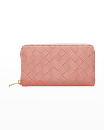 Bottega Veneta Zip Around Napa Intrecciato Wallet In Peachy