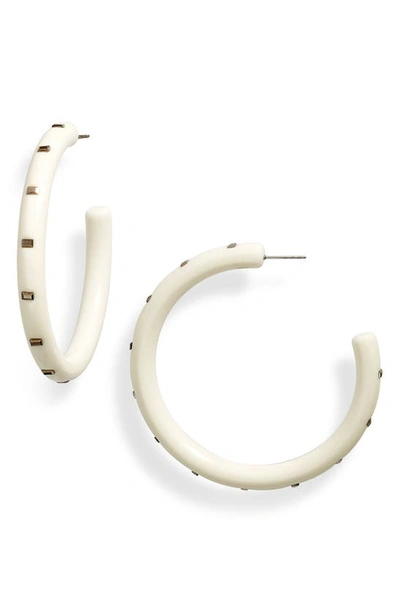Open Edit Baguette Crystal Resin Hoop Earrings In Hematite- White