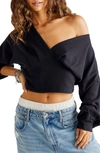 Free People All Nighter Long Sleeve Surplice Crop Top In Black