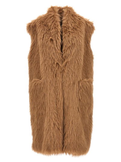 Nude Eco Fur Waistcoat In Beige