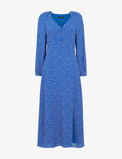 Whistles Womens Multi-coloured Micro Cactus-print V-neck Woven Midi Dress In Blue/multi