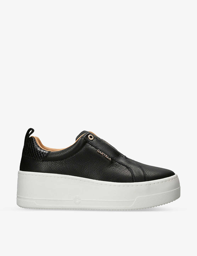 Carvela Womens Black Connected Laceless Platform Leather Trainers